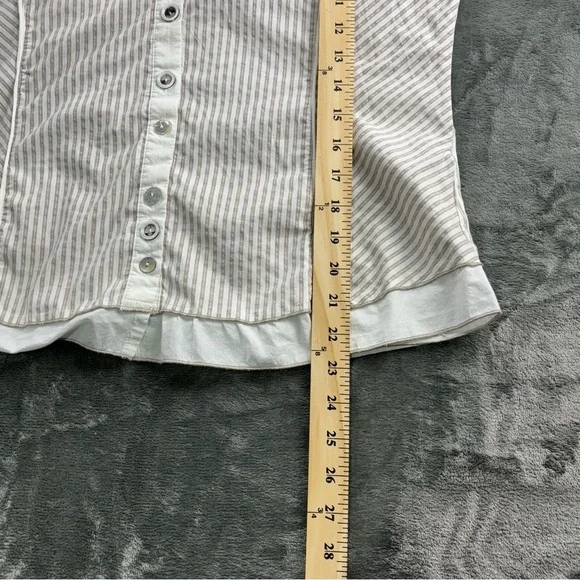 VTG Crisca Escada Blouse Women’s L Pinstripes Ruffle Buttons Academia White Gray - Picture 9 of 11